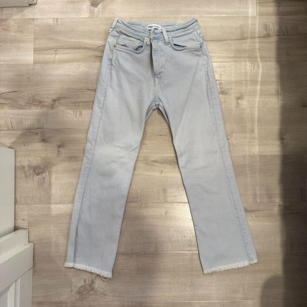 ZARA Light blue high-waisted straight-leg denim jeans